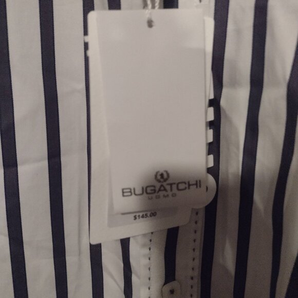 Mens Bugatchi white and black striped shirt new with tags Xl - Picture 2 of 7